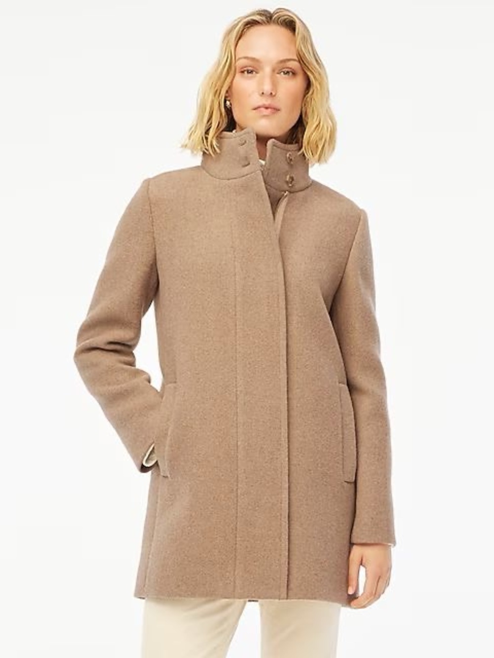 J. Crew City Coat Camel Size 12 Petite Wool-Blend Stand Collar Business Casual